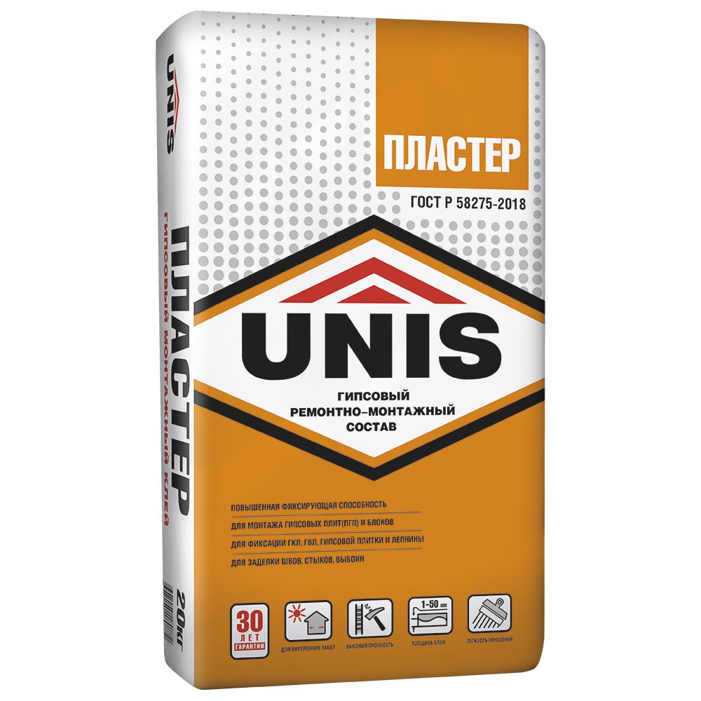 Гипсовый ремонтно-монтажный состав Юнис ПЛАСТЕР, 20кг - картинка 2